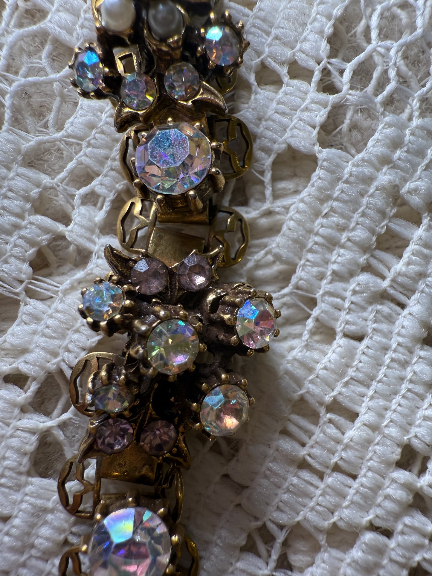 Vintage Florenza Rhinestone Pearl Butterfly Flower Bracelet