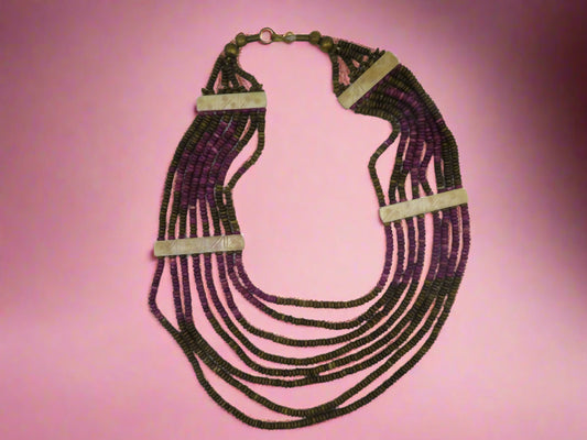 Vintage Wood & Carved Bone Collar Necklace