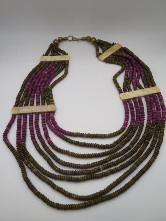 Vintage Wood & Carved Bone Collar Necklace