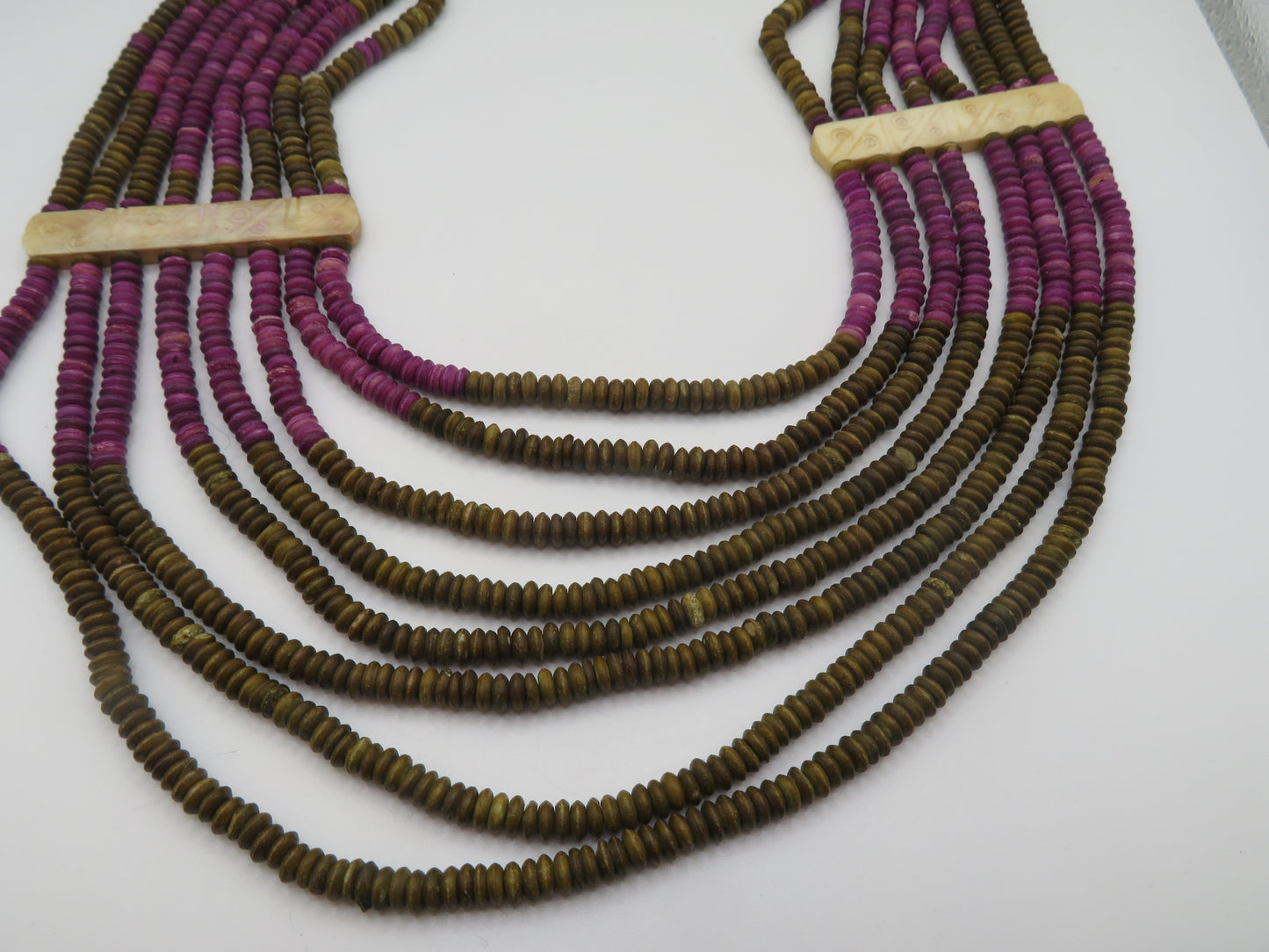 Vintage Wood & Carved Bone Collar Necklace