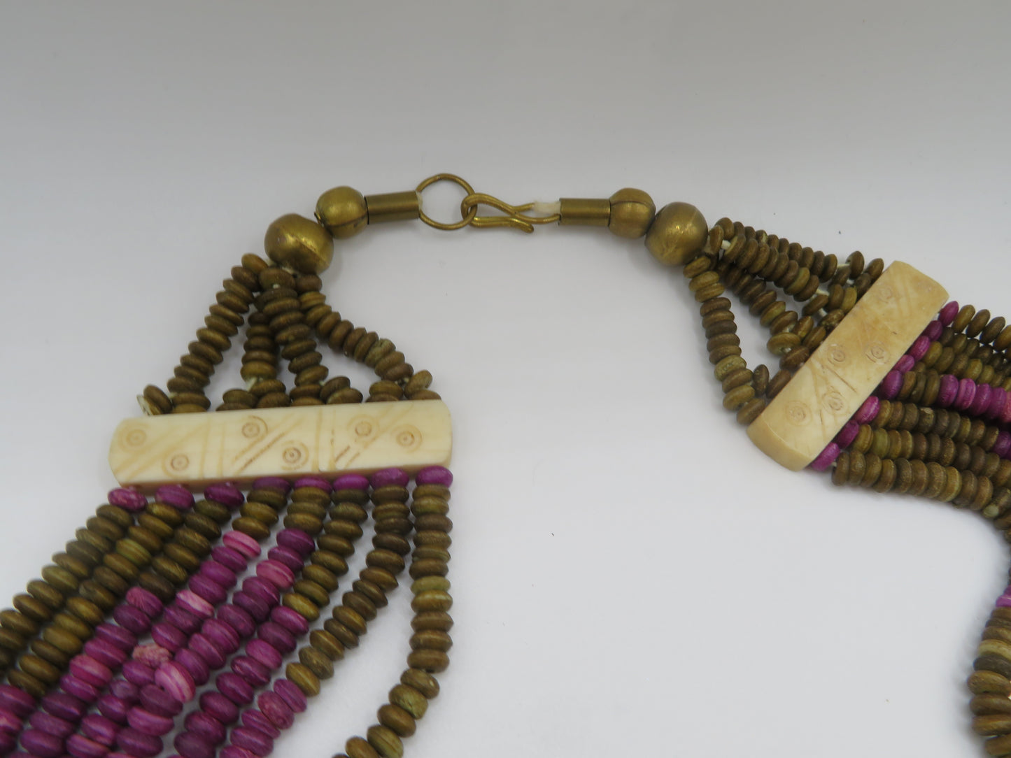 Vintage Wood & Carved Bone Collar Necklace