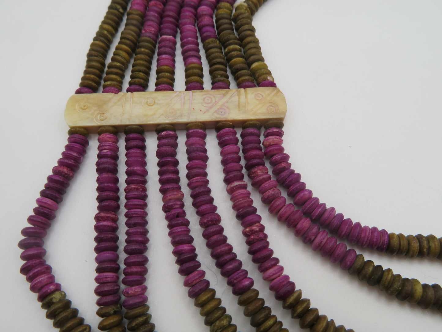 Vintage Wood & Carved Bone Collar Necklace