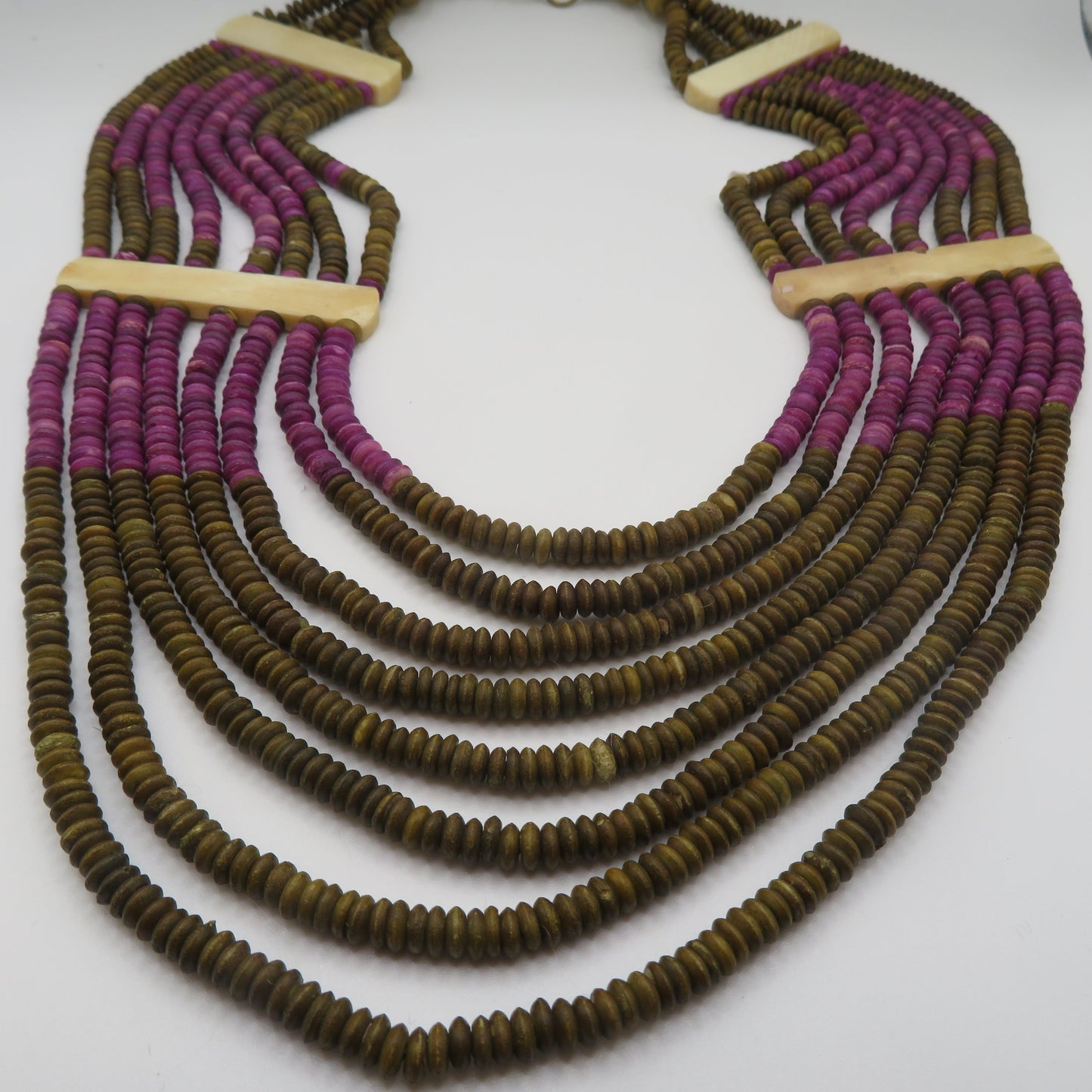 Vintage Wood & Carved Bone Collar Necklace