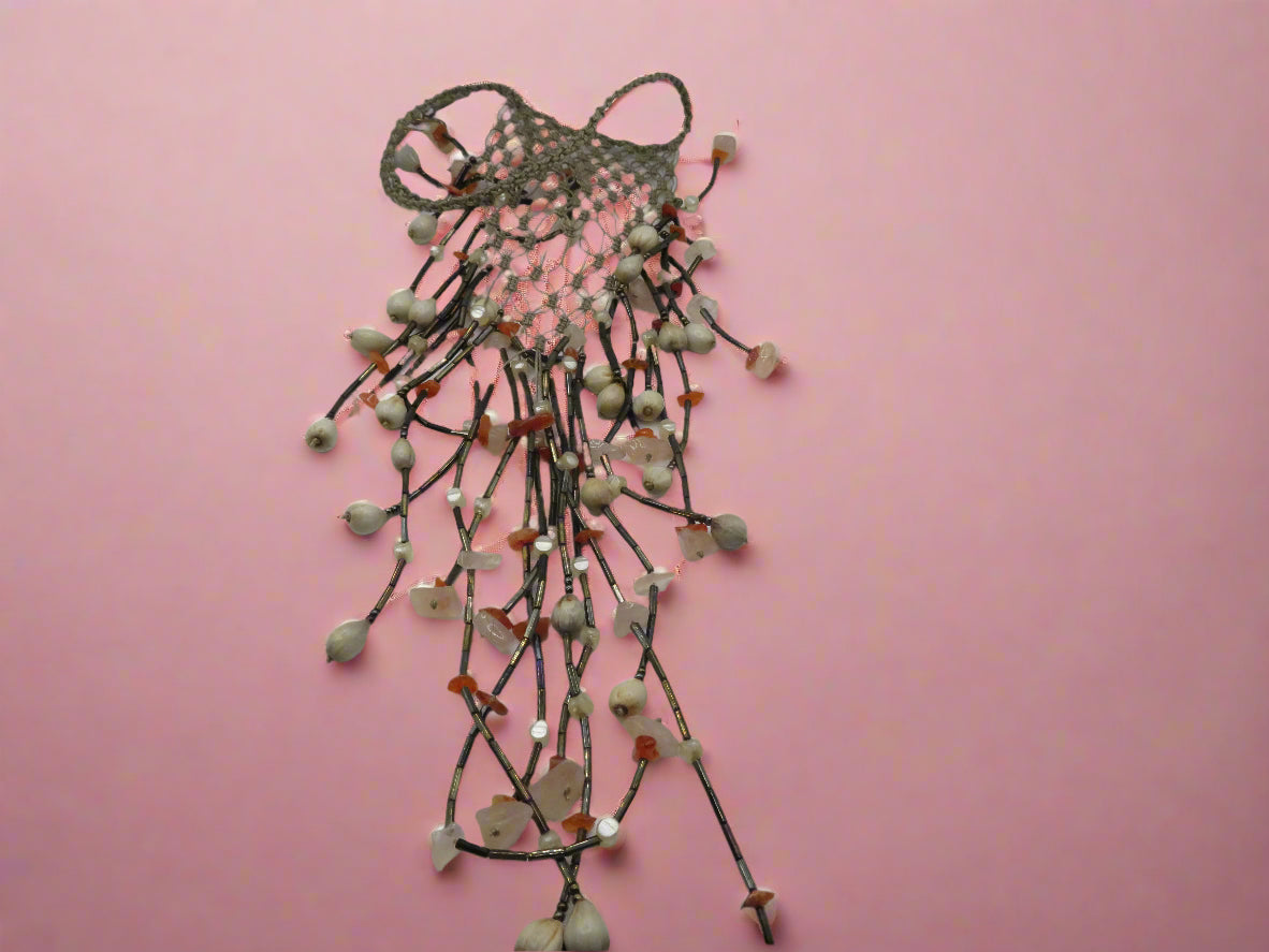 Vintage Woven Shell & Rose Quartz Fringe Statement Necklace