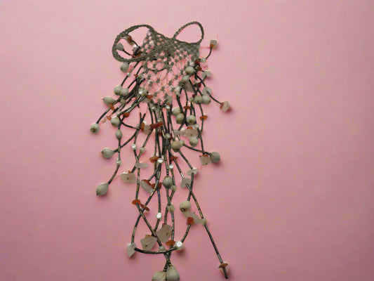 Vintage Woven Shell & Rose Quartz Fringe Statement Necklace