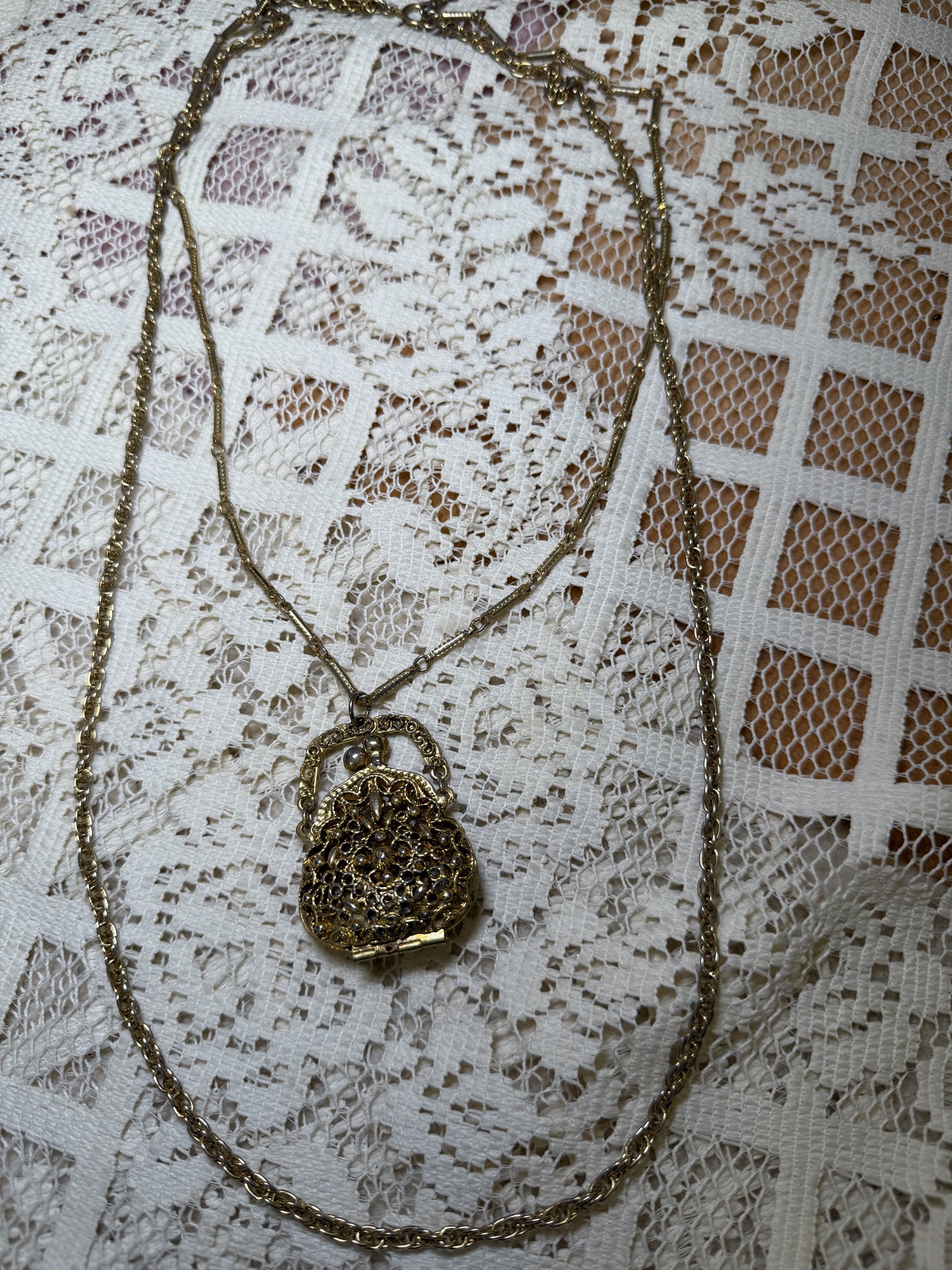 Vintage Purse Locket Chain Necklace