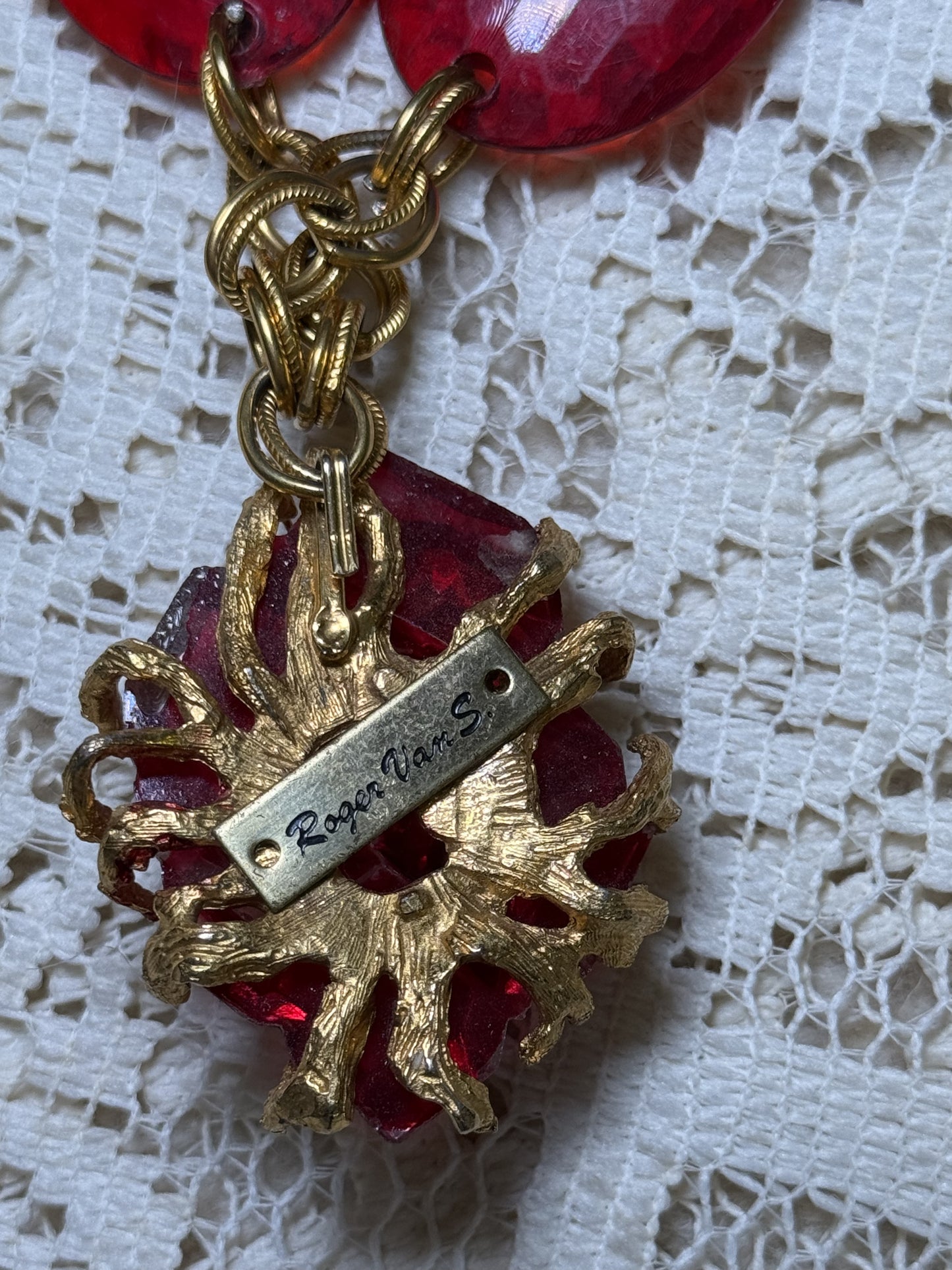 Vintage Roger Van S Red Statement Necklace