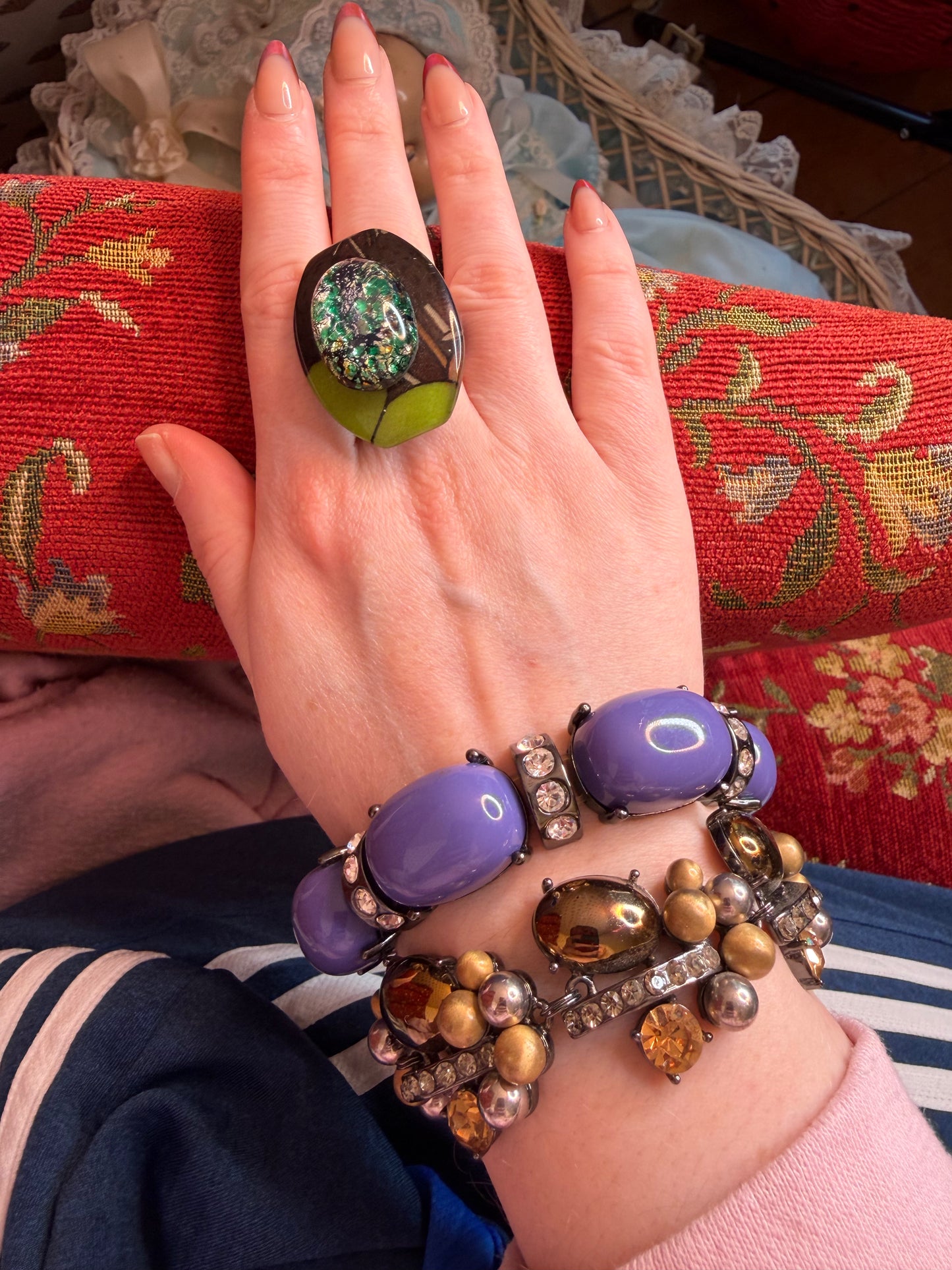 Vintage Golden Caramel Cabochon Rhinestone Necklace & Bracelet Set