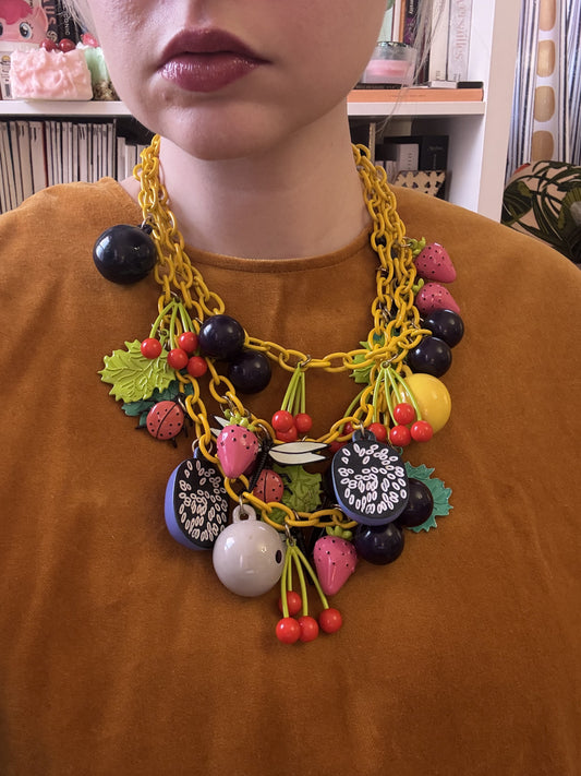 RARE Vintage Fruit Salad Charm Necklace