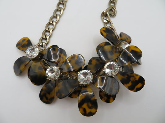 Vintage J. Crew Tortoiseshell Flower Statement Necklace