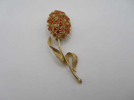Vintage Marigold Rhinestone Gold Flower Brooch