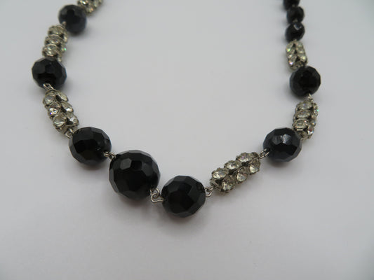 Vintage Jet Black Austrian Crystal Rhinestone Necklace