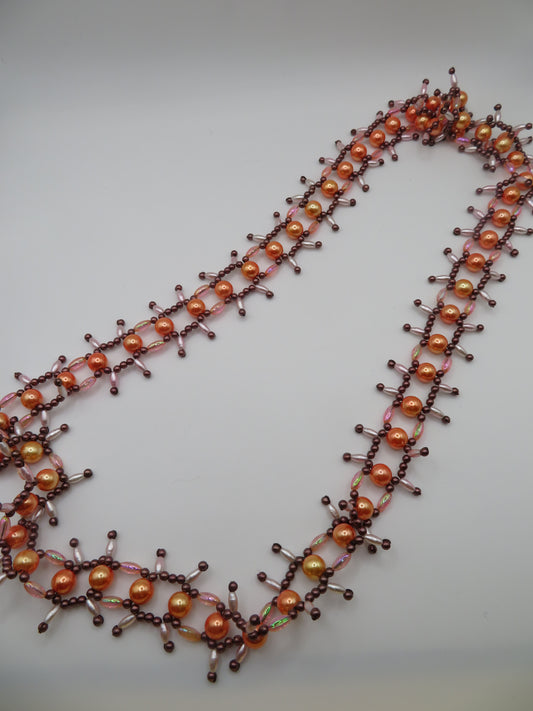 Vintage Peach Champagne Metallic Midcentury Pearl Fringe Necklace
