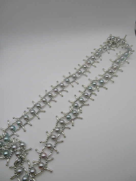 Vintage Mint Champagne Metallic Midcentury Pearl Fringe Necklace