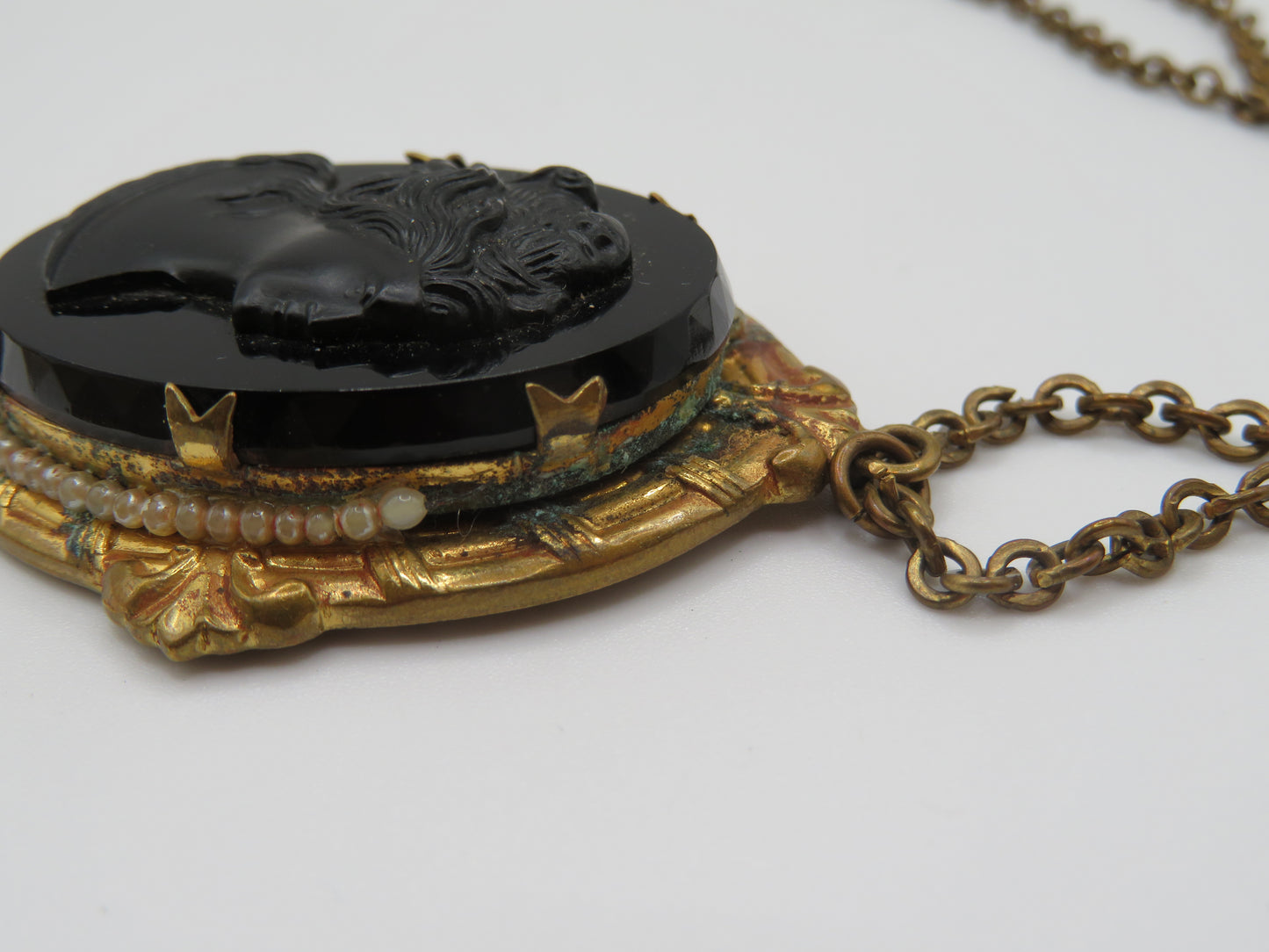 Antique Victorian Revival Black Glass Cameo Necklace