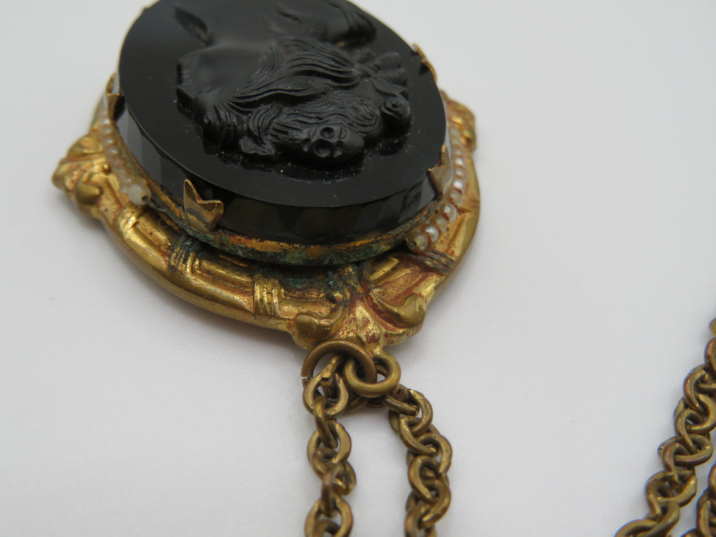 Antique Victorian Revival Black Glass Cameo Necklace
