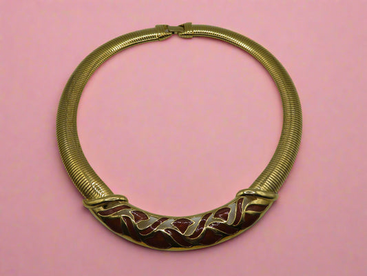 Vintage Trifari Chunky Enamel Tubogas Necklace