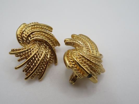 Vintage Monet Midcentury Gold Cordelia Swirl Clip On Earrings