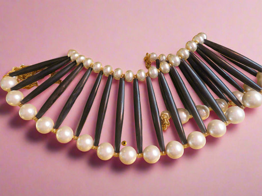 Julie Rubano RARE Huge Pearl Wood Collar Necklace