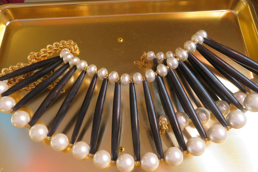 Julie Rubano RARE Huge Pearl Wood Collar Necklace