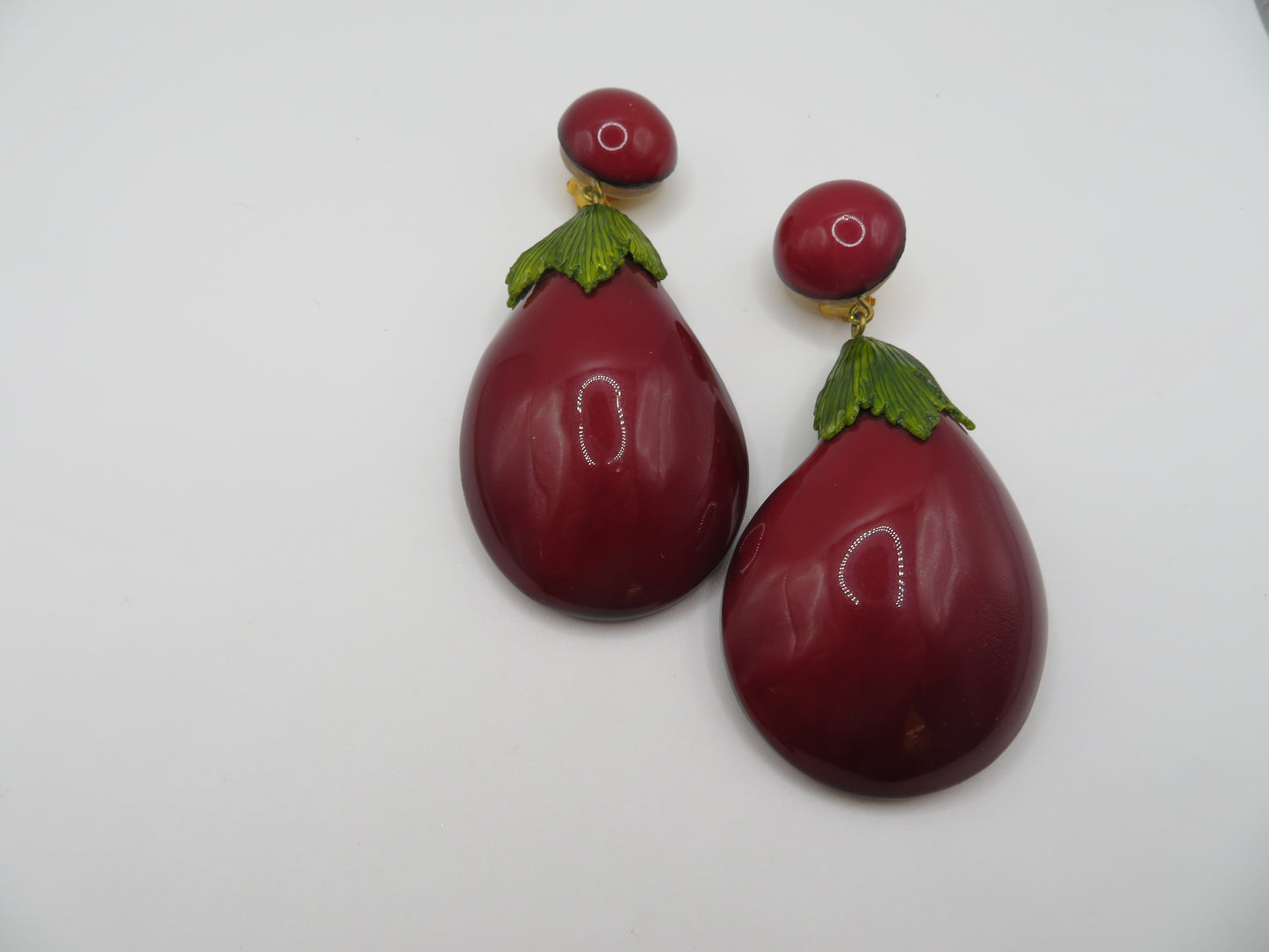 Vintage Rare Ciléa Paris Oversized Eggplant Clip On Earrings