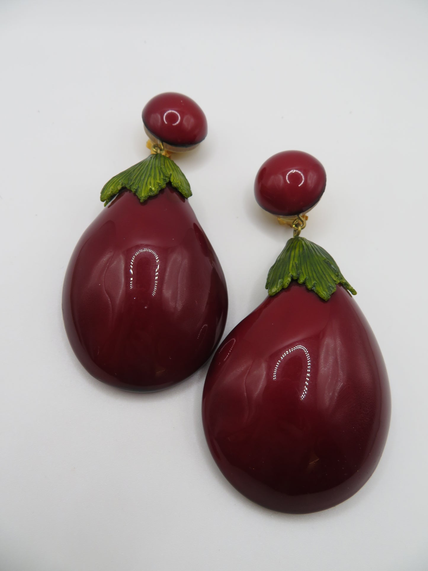 Vintage Rare Ciléa Paris Oversized Eggplant Clip On Earrings