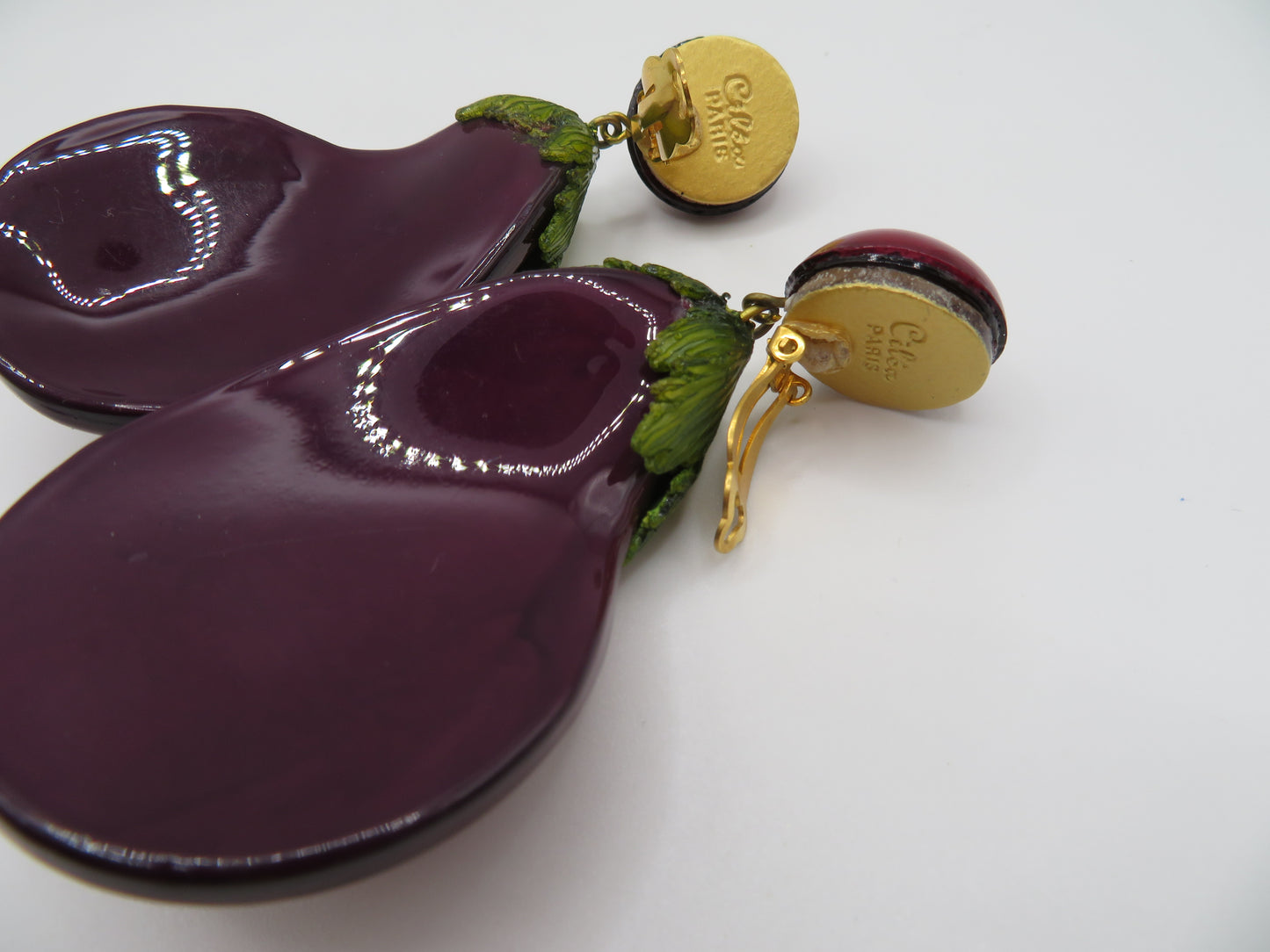Vintage Rare Ciléa Paris Oversized Eggplant Clip On Earrings