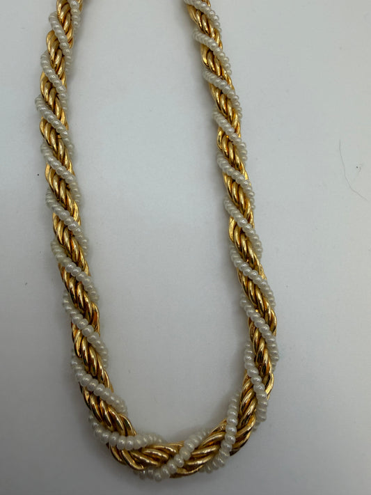 Vintage Trifari Gold Twisted Rope Necklace with Pearls