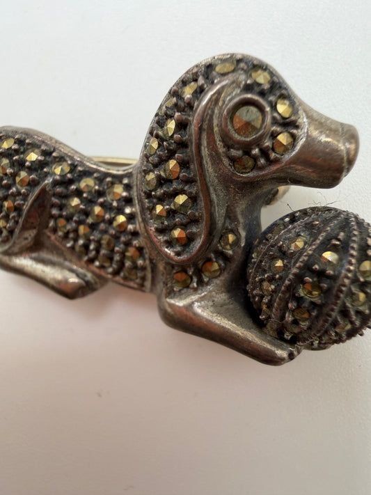 Vintage Judith Jack Sterling Silver Marcasite Dog Brooch