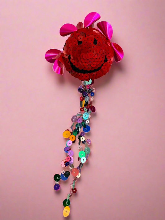 Huge Sequin Fringe Smiley Face Brooch