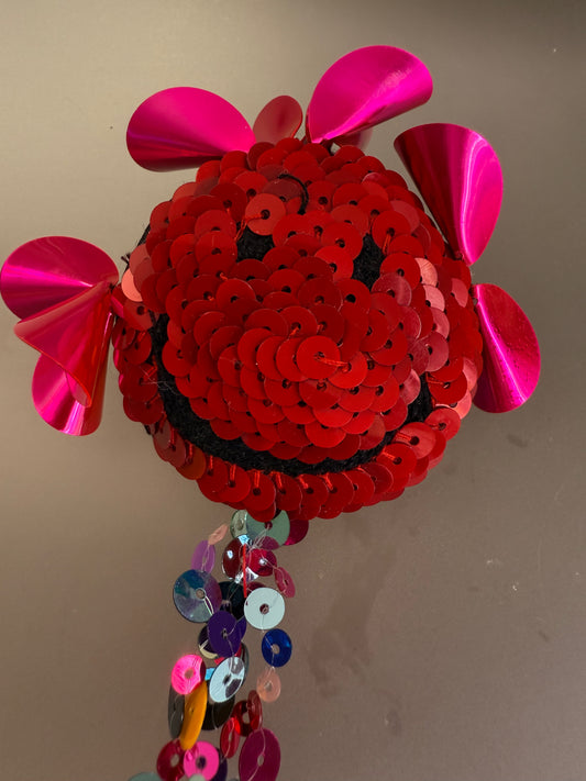 Huge Sequin Fringe Smiley Face Brooch