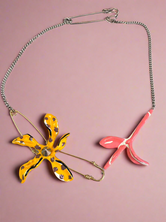 Marni Sculpted Orchid Safety Pin Necklace