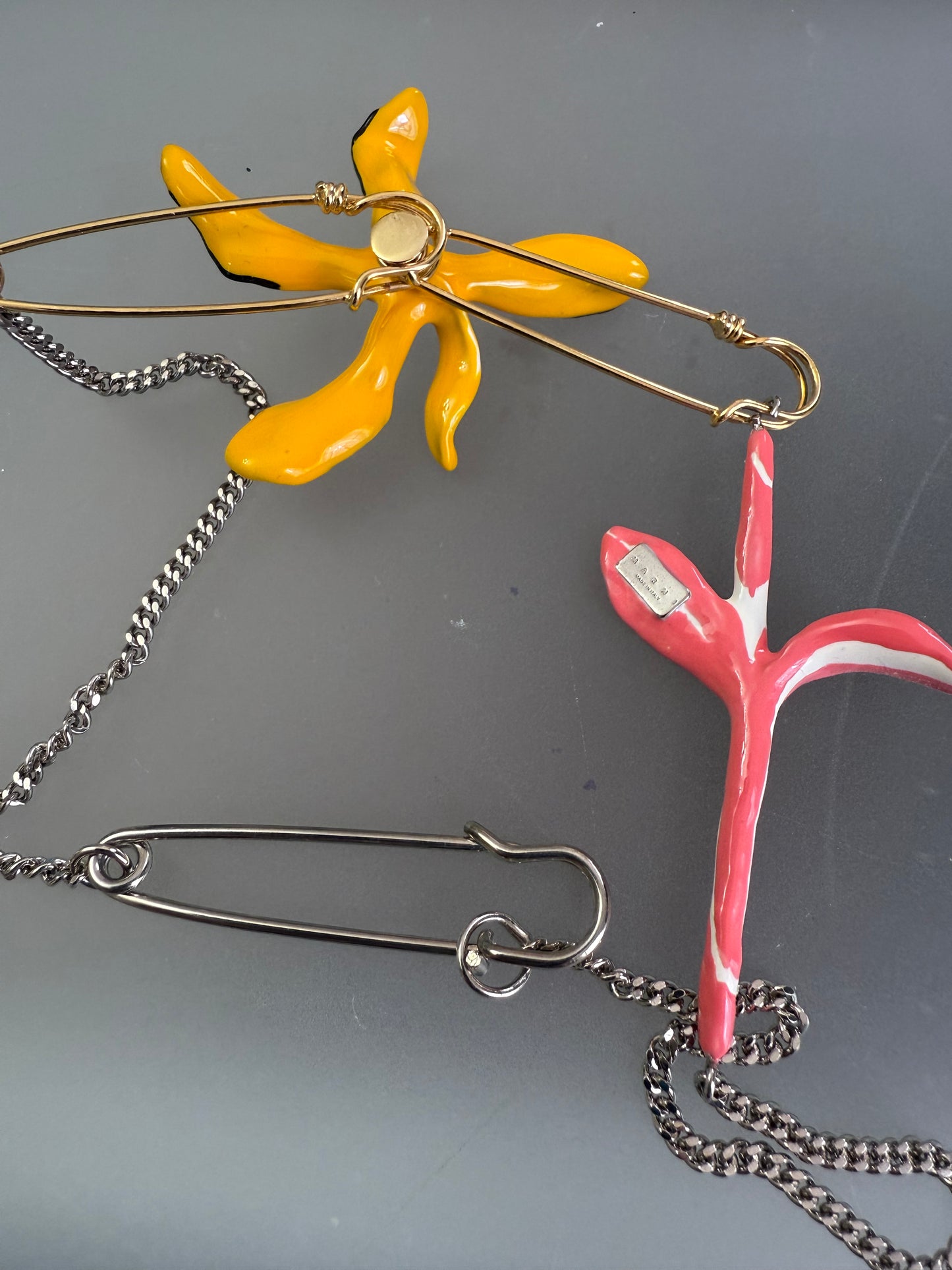 Marni Sculpted Orchid Safety Pin Necklace