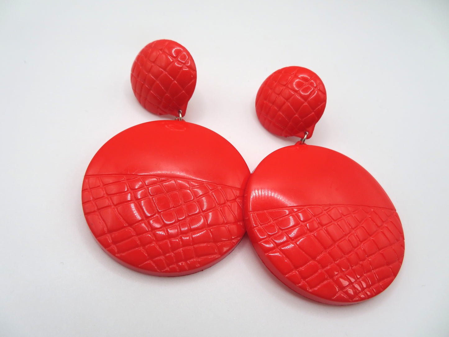 Vintage Huge Quilted Circles Clip On Earrings