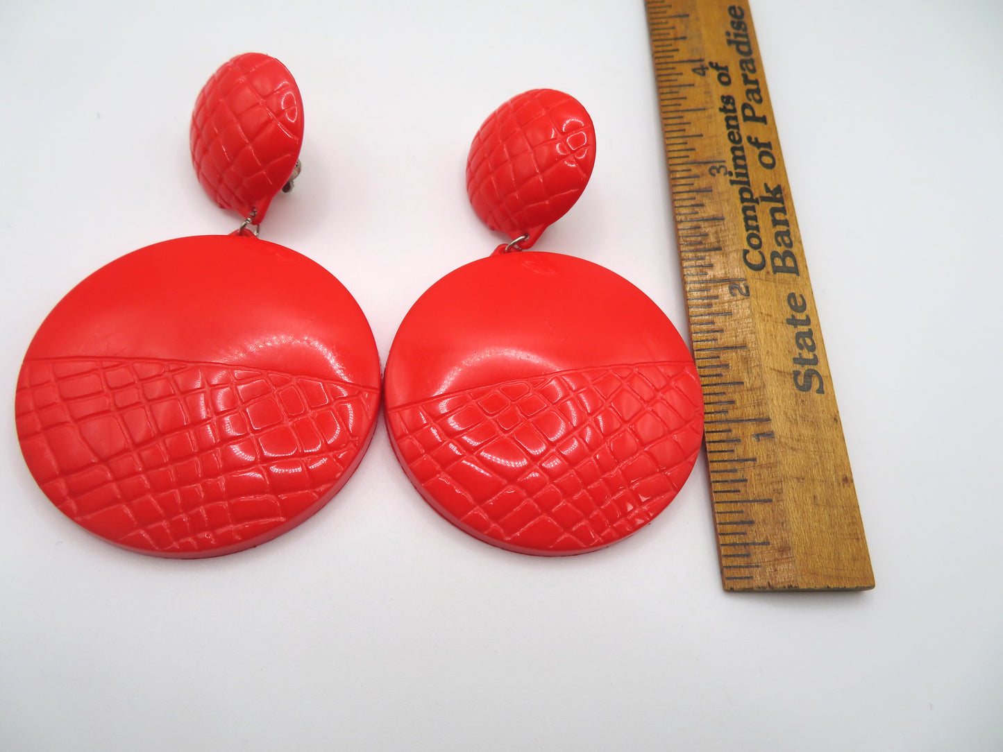 Vintage Huge Quilted Circles Clip On Earrings
