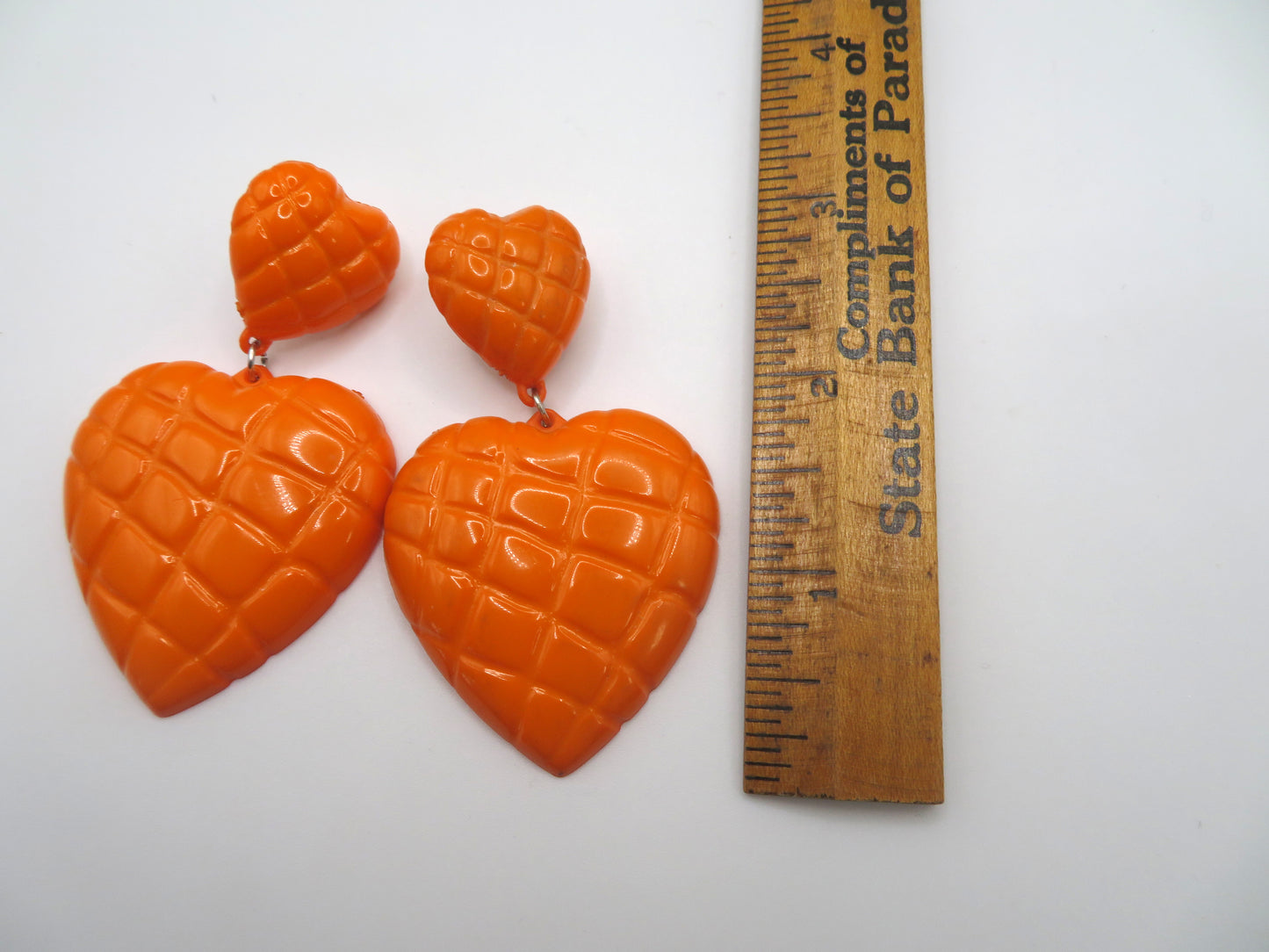 Vintage Tangerine Quilted Heart Clip On Earrings