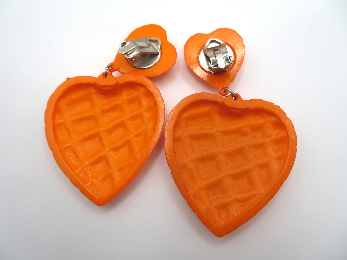 Vintage Tangerine Quilted Heart Clip On Earrings
