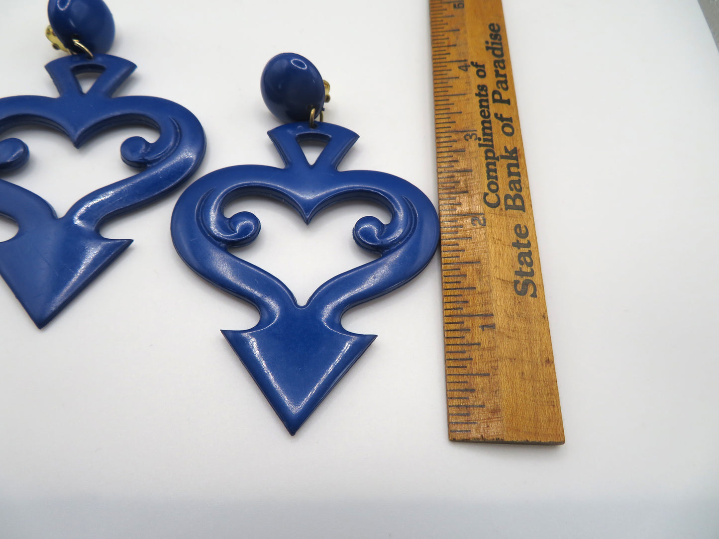 Vintage Huge Devil's Tail Heart Clip On Earrings