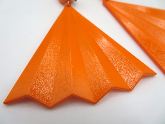Vintage Tangerine Huge Fan Clip On Earrings
