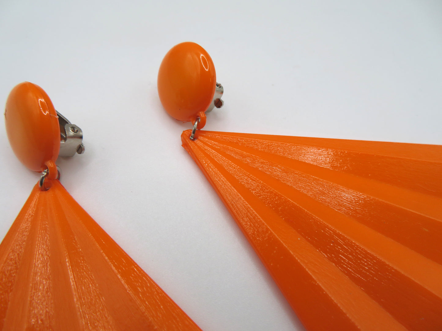 Vintage Tangerine Huge Fan Clip On Earrings
