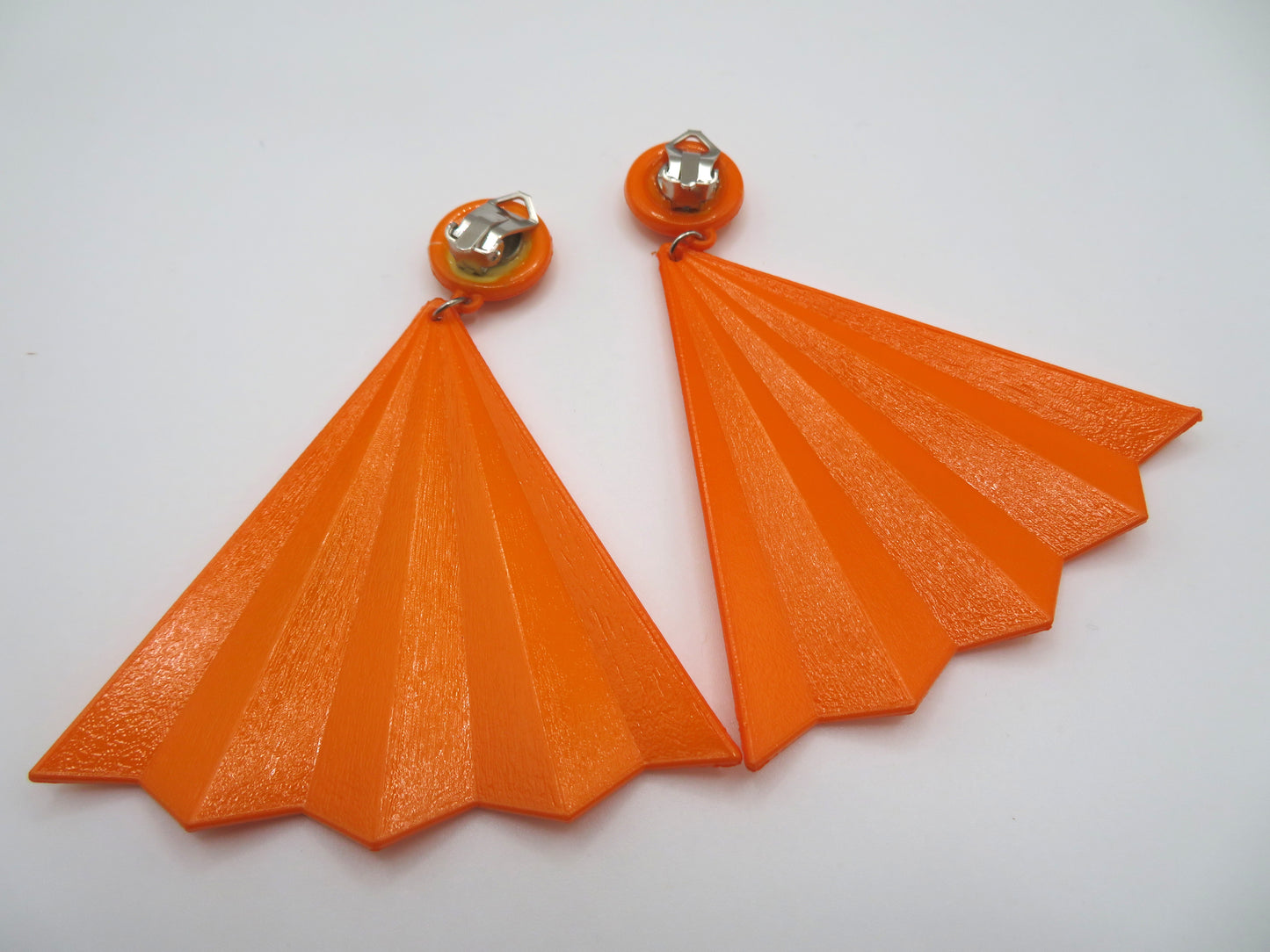 Vintage Tangerine Huge Fan Clip On Earrings
