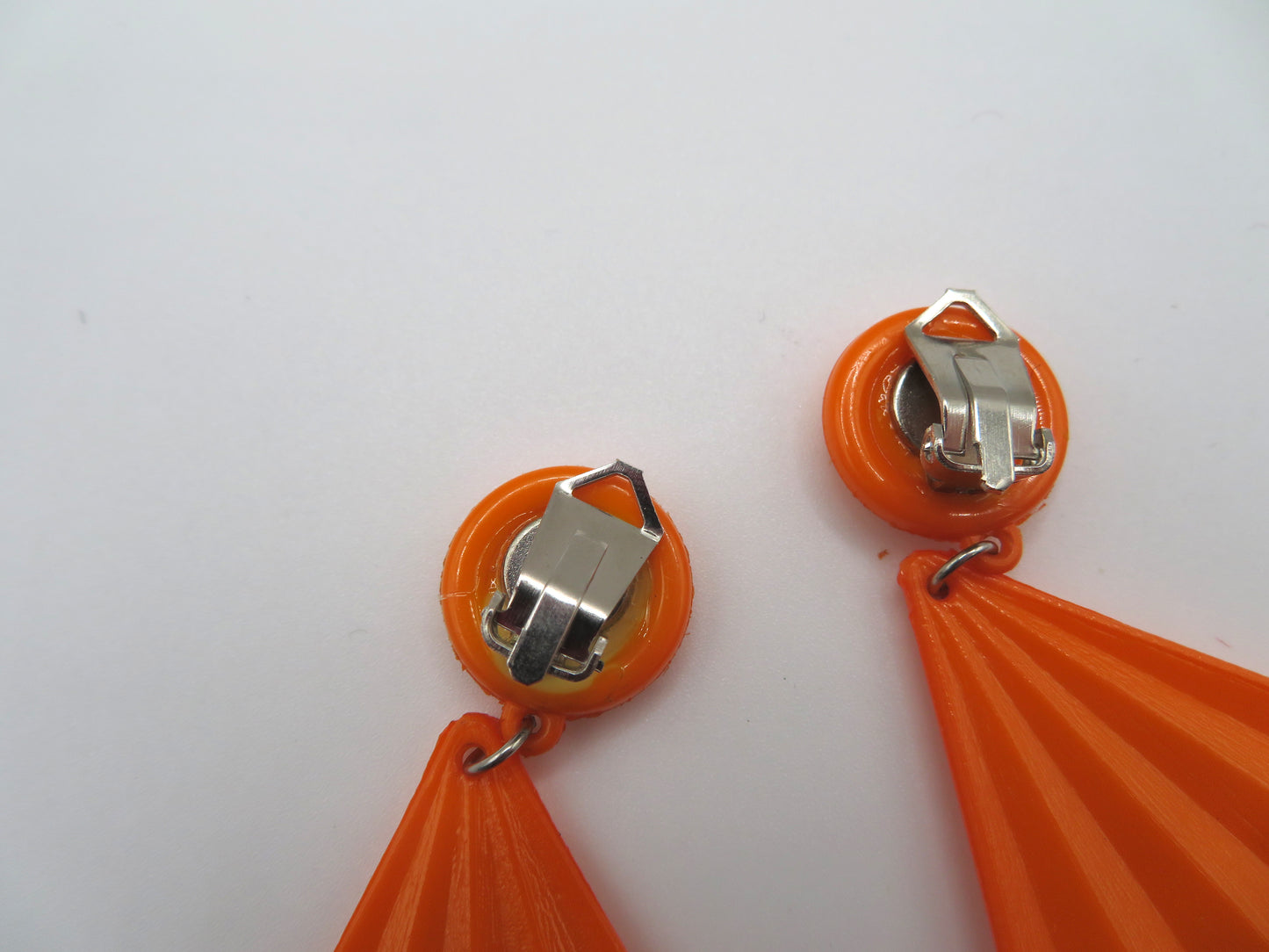 Vintage Tangerine Huge Fan Clip On Earrings