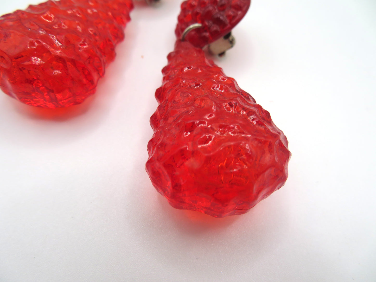 Vintage Cherry Gummy Lucite Drop Clip On Earrings