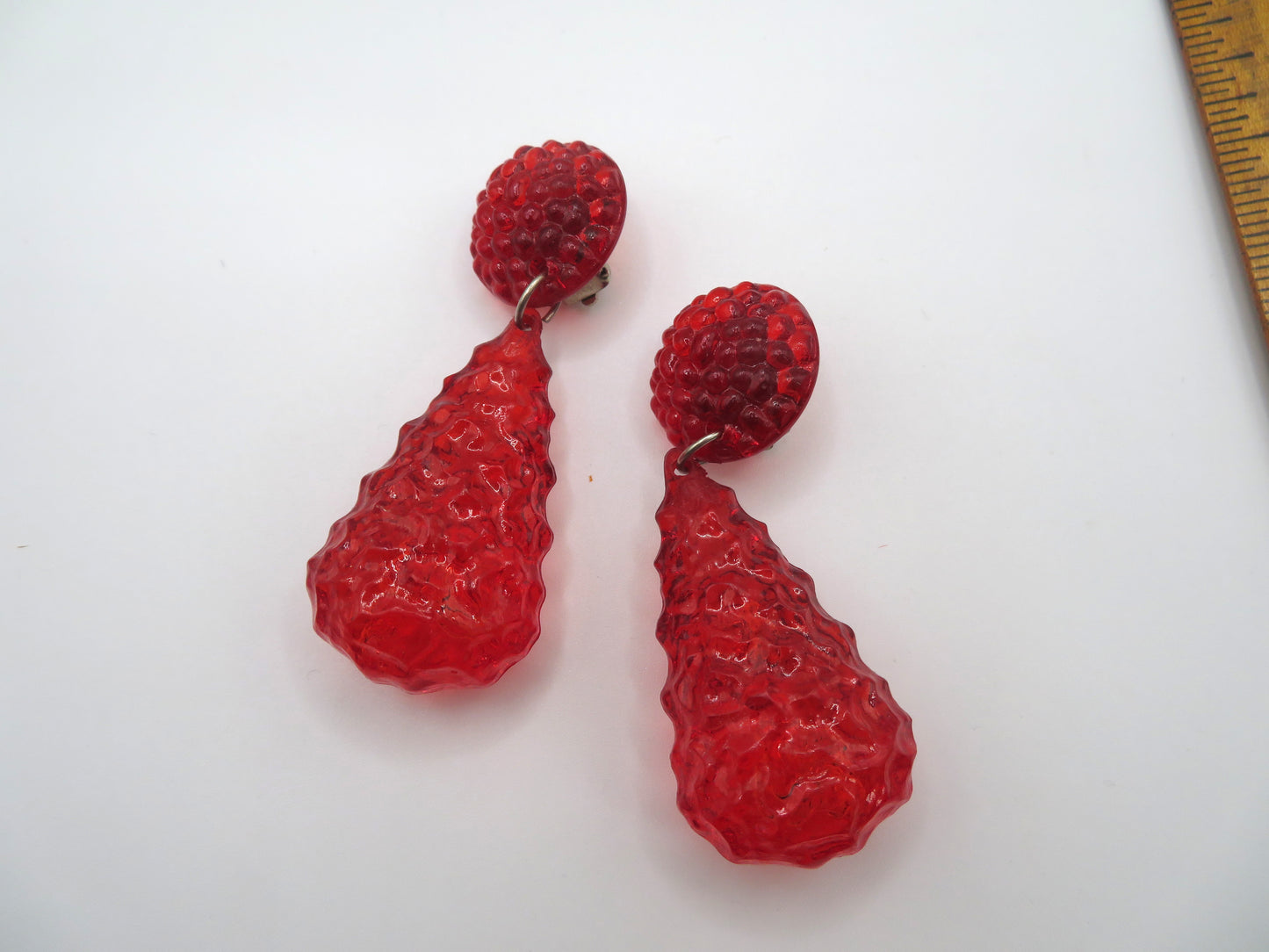 Vintage Cherry Gummy Lucite Drop Clip On Earrings