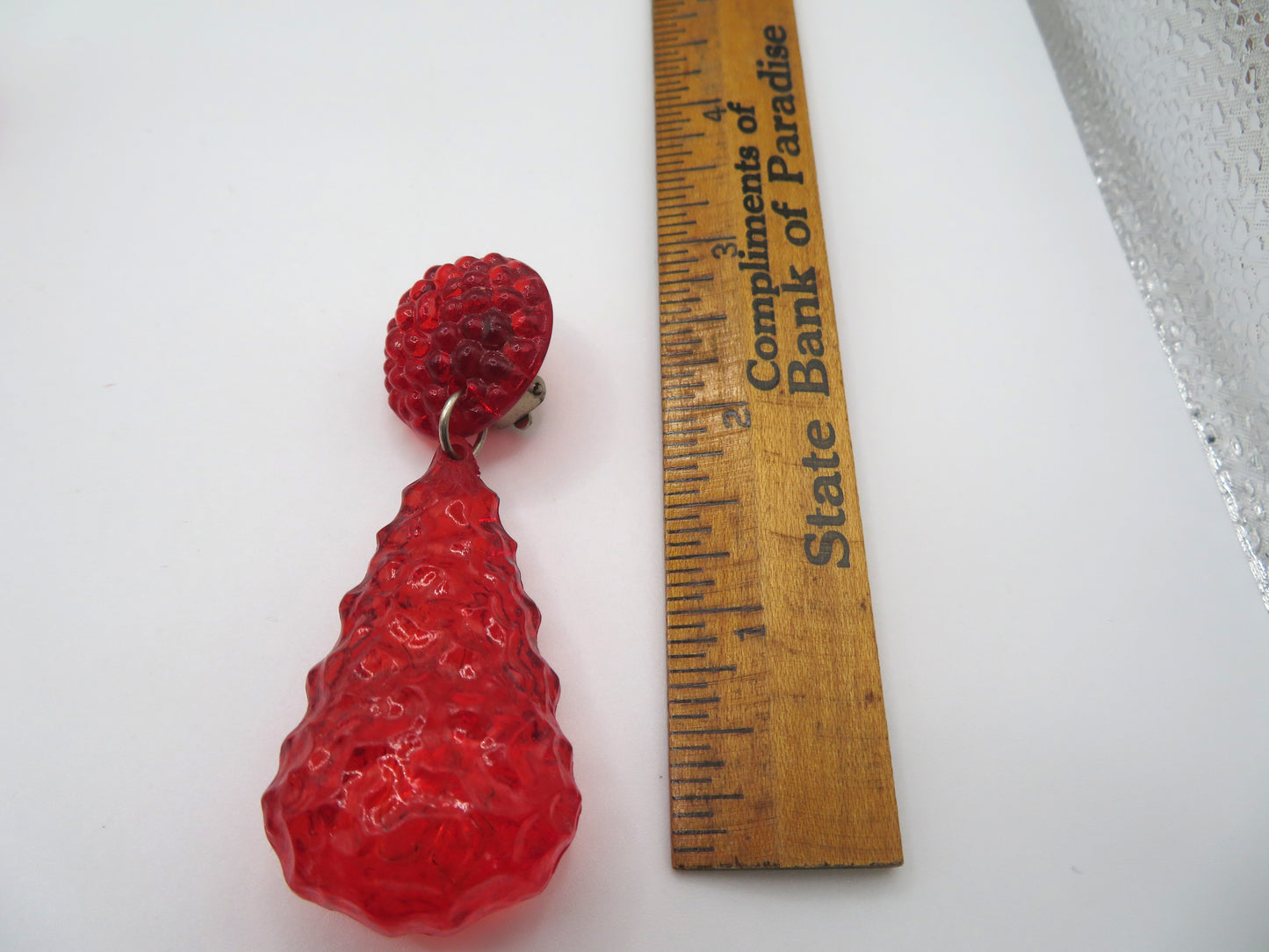 Vintage Cherry Gummy Lucite Drop Clip On Earrings
