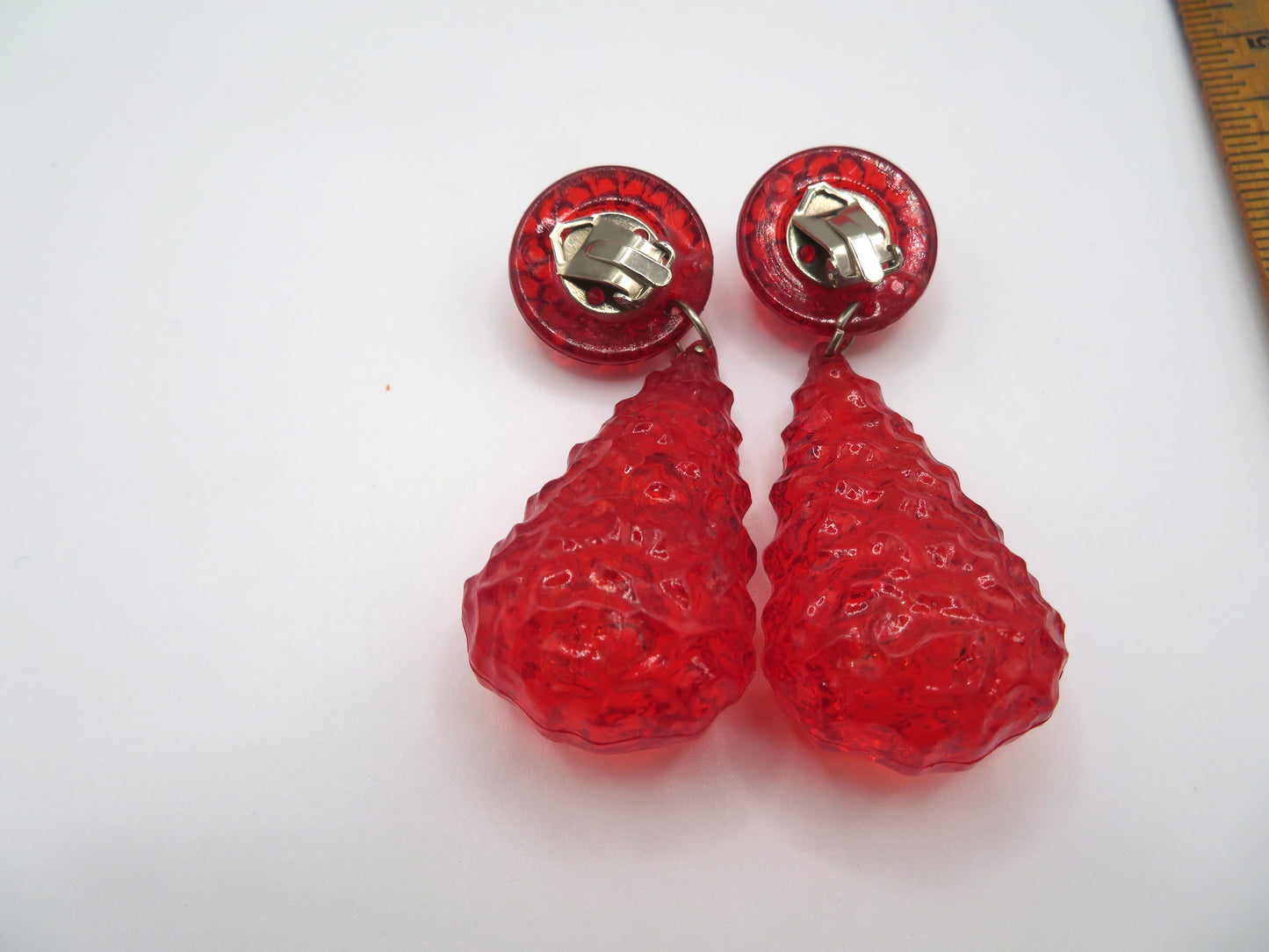 Vintage Cherry Gummy Lucite Drop Clip On Earrings
