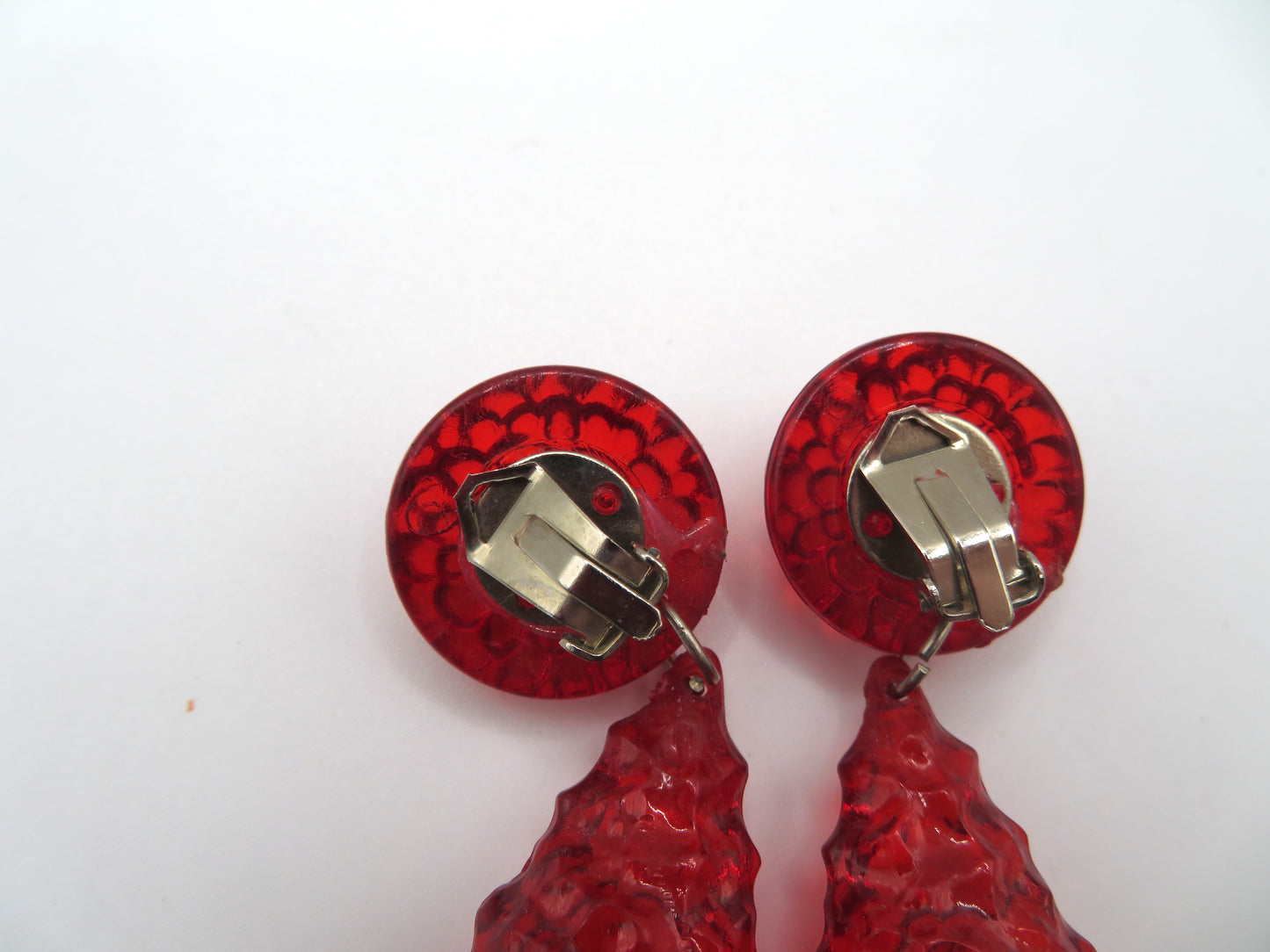 Vintage Cherry Gummy Lucite Drop Clip On Earrings