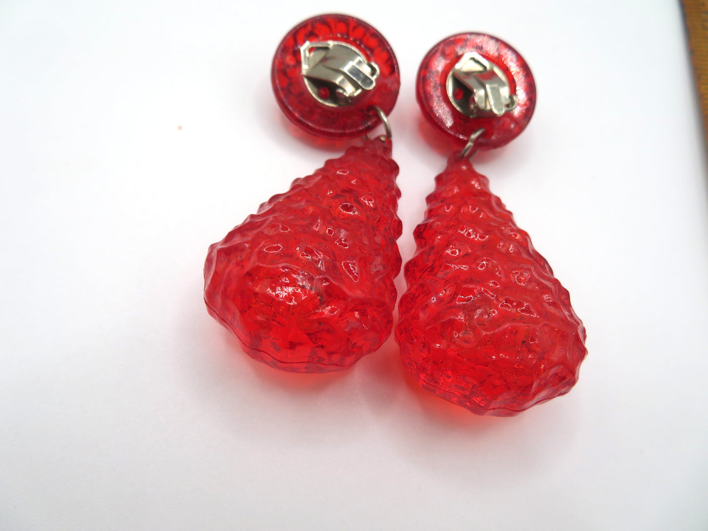 Vintage Cherry Gummy Lucite Drop Clip On Earrings
