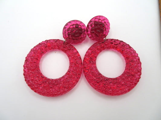 Vintage Watermelon Gummy Lucite Hoop Clip On Earrings