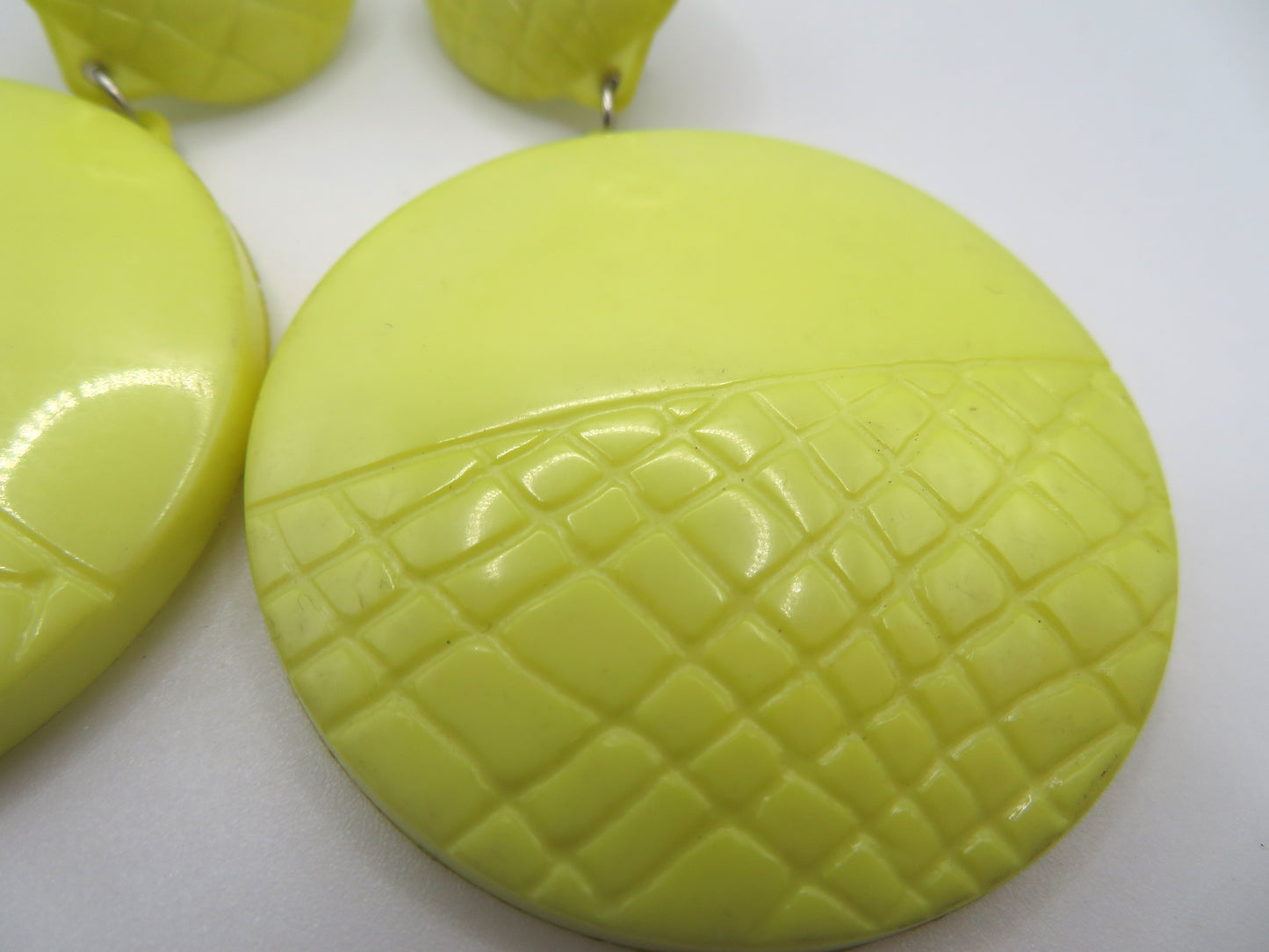 Vintage Huge Butter Yellow Quilted Circles Clip On Earrings